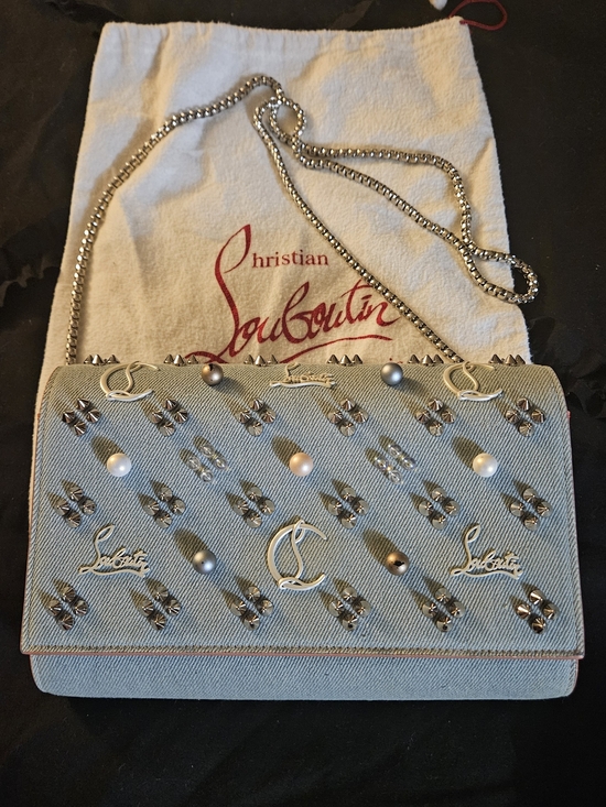 Christian Louboutin Handbags - CHRISTIAN LOUBOUTIN Paloma The Sky Blue Denim Embellished Clutch Bag Crossbody